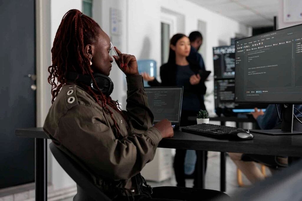 web developer brainstorming programming ideas trying to write code